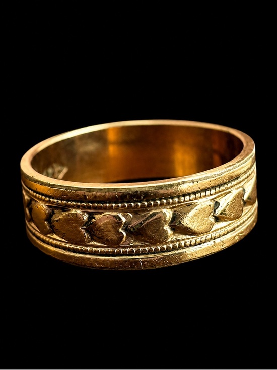 Jewelry - Vintage 14K yellow gold tone R.G.P. Heart Wedding eternity Band Ring 6 3/4 6.75